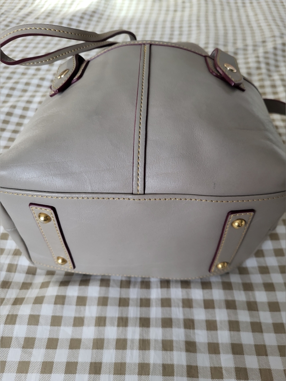 Dooney & Bourke Gray Florentine Leather Drawstring Tote / Satchel, Gold Hardware - Picture 6 of 16